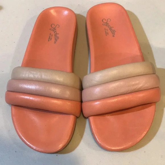 SEYCHELLES Slide On Orange Leather Upper and Leather Sock & lining Sandal-Size 8 - Picture 2 of 9